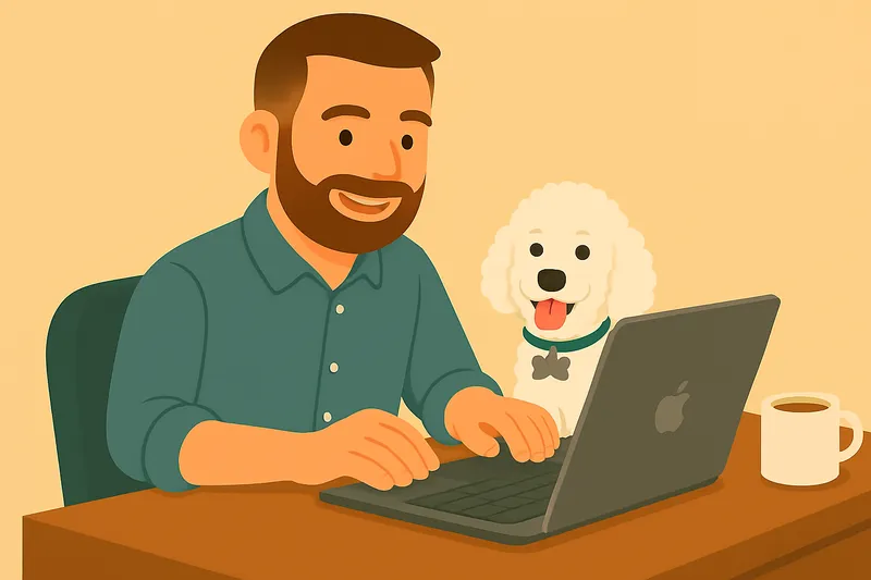 Cartoon illustration of Brad and his dog