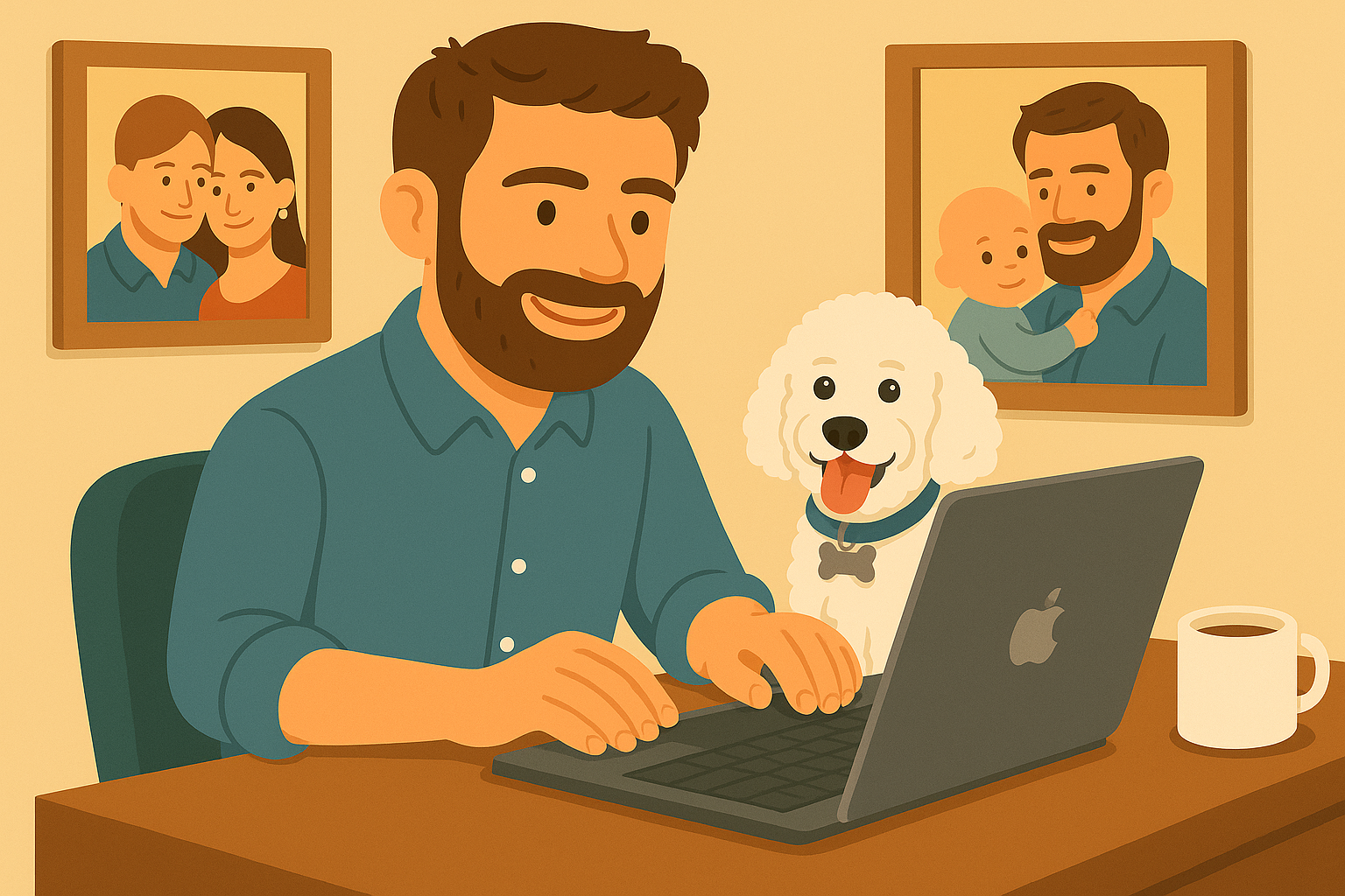 Cartoon illustration of Brad and his wife in Tuscany, Italy